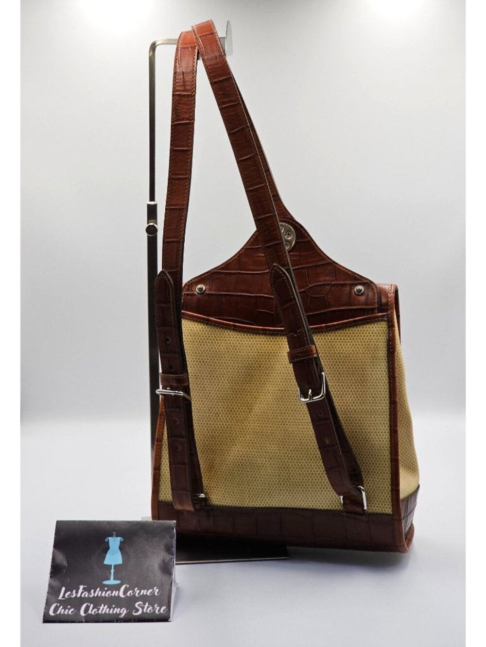 Vintage Dooney & Bourke Women's Brown Croc Embossed Leather Backpack Sz M 2560 - Picture 9 of 16